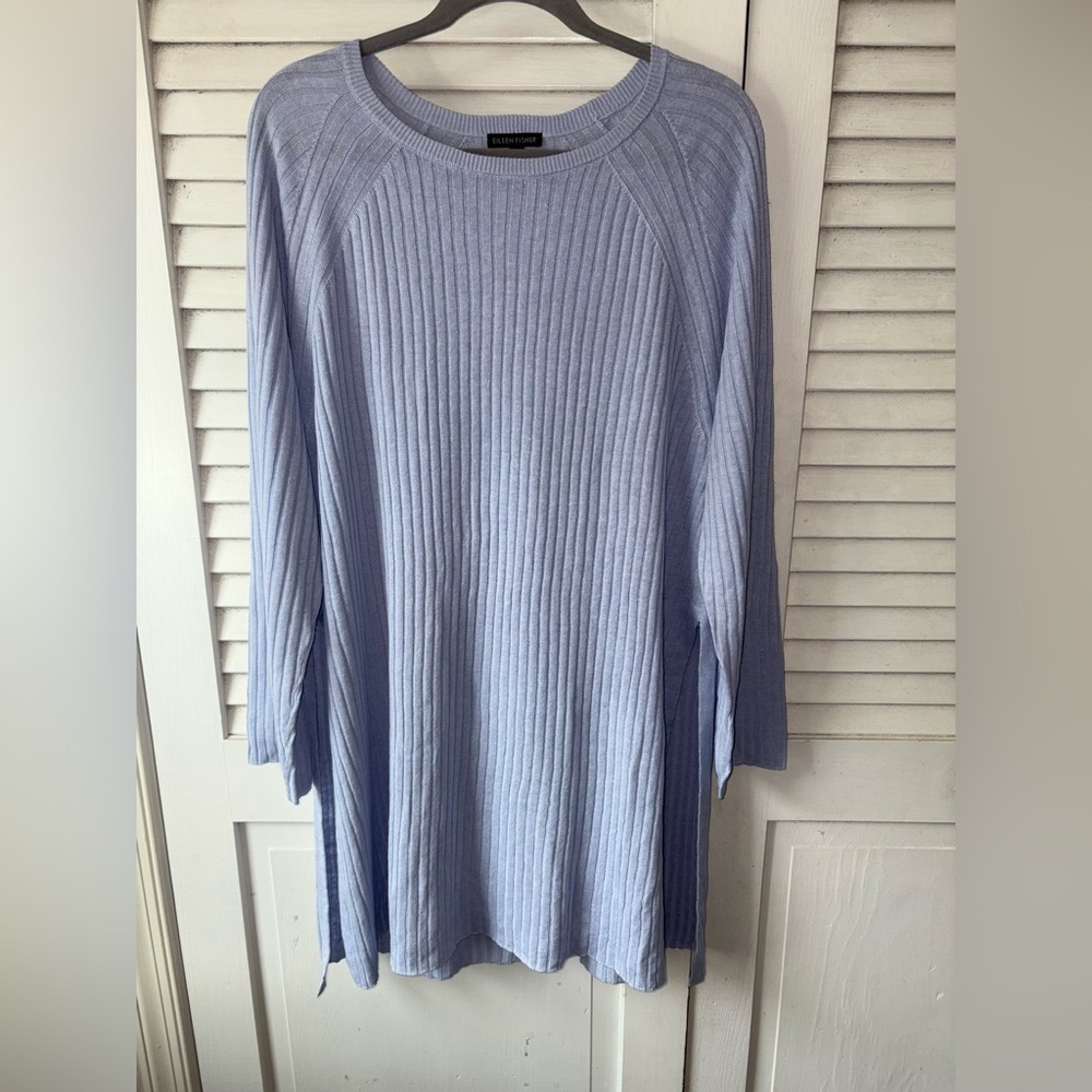 Eileen Fisher Linen Cotton Ribbed Tunic Sweater XL Lavender Lightweight - Picture 2 of 5